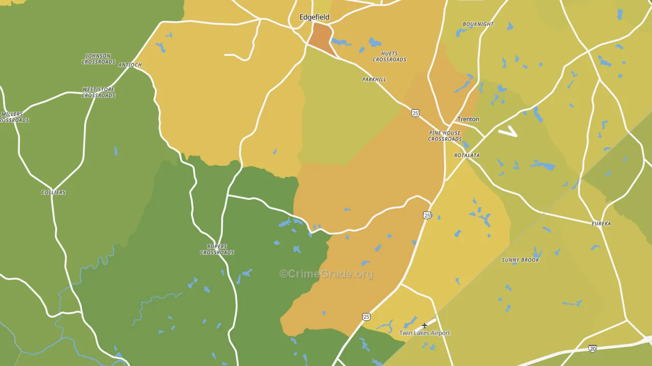 Edgefield County, SC Map of Vehicle Theft Rates