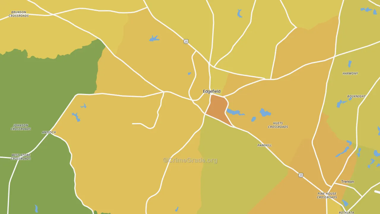 Edgefield, SC Map of Vehicle Theft Rates
