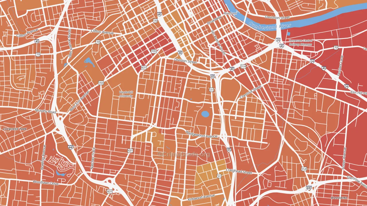 Edgehill, Nashville, TN Map of Vehicle Theft Rates