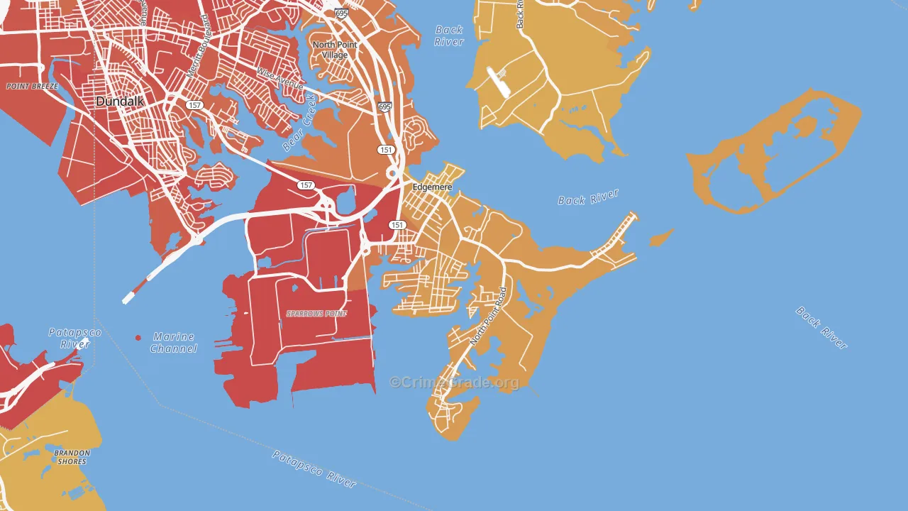 Edgemere, MD Map of Vehicle Theft Rates