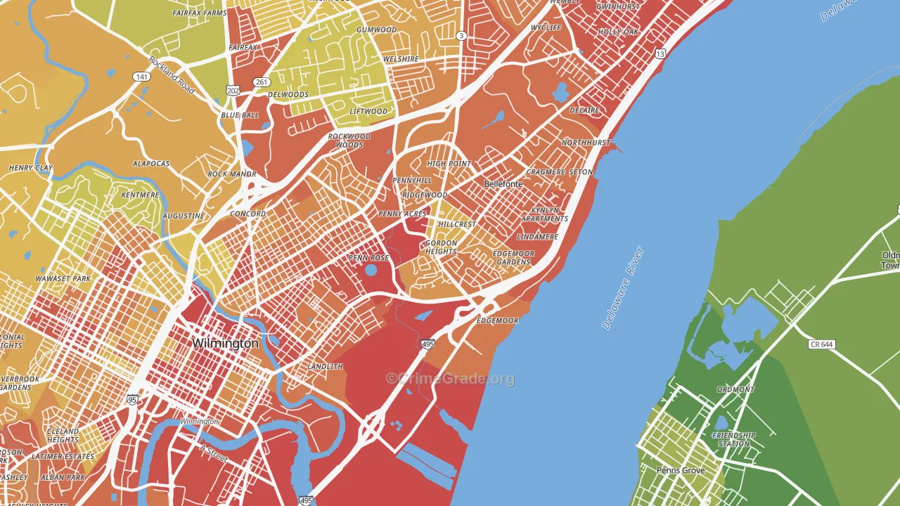 Edgemoor, DE Map of Vehicle Theft Rates