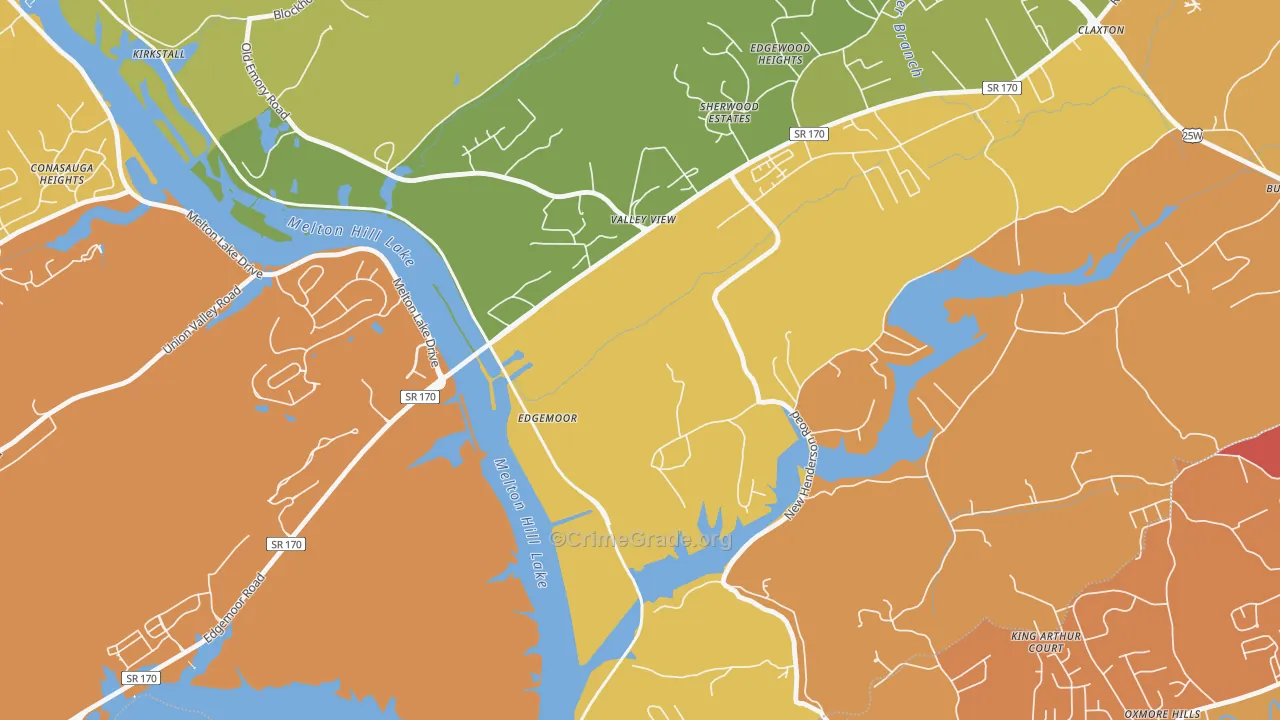 Edgemoor, TN Map of Vehicle Theft Rates