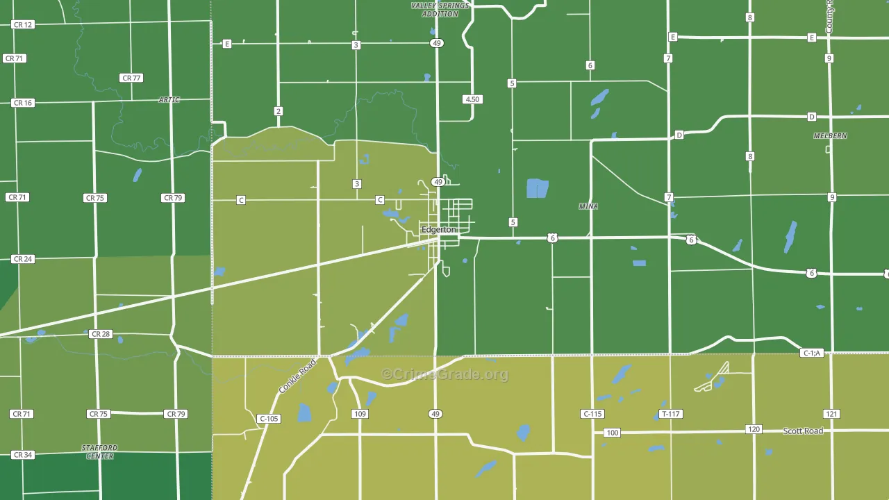Edgerton, OH Map of Vehicle Theft Rates