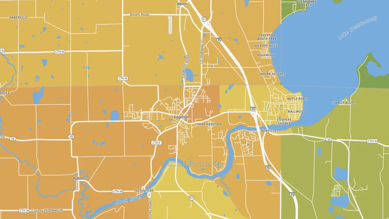 Edgerton, WI Map of Vehicle Theft Rates