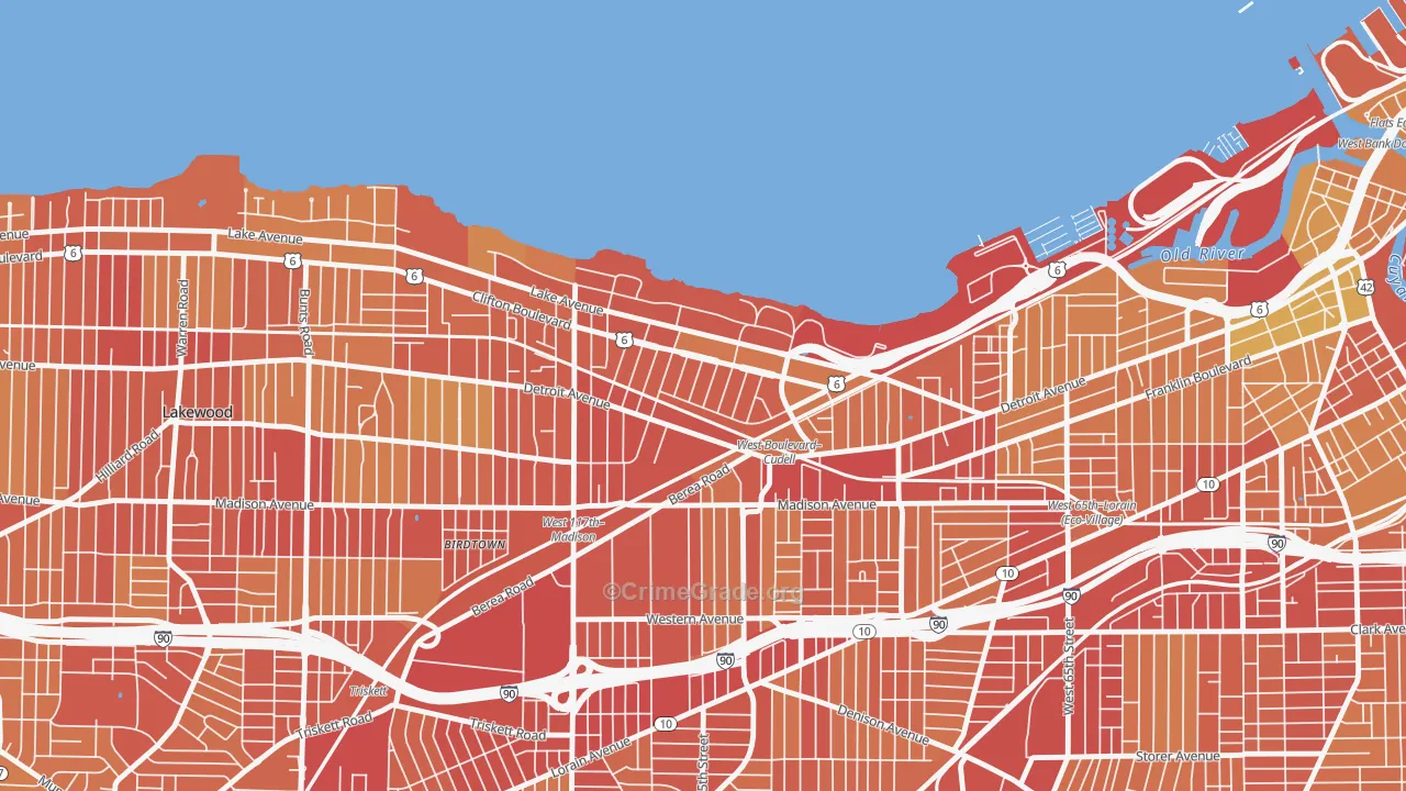 Edgewater, Cleveland, OH Map of Vehicle Theft Rates