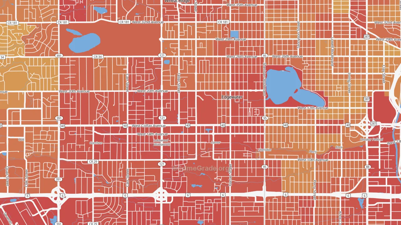 Edgewater, CO Map of Vehicle Theft Rates