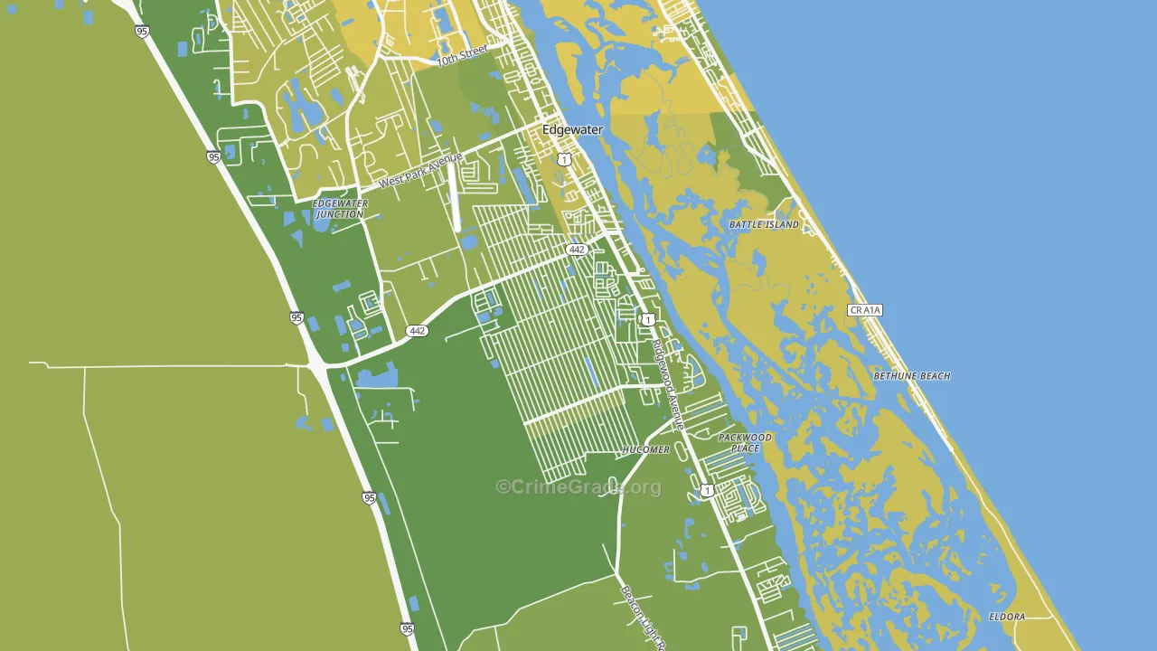 Edgewater, FL Map of Vehicle Theft Rates
