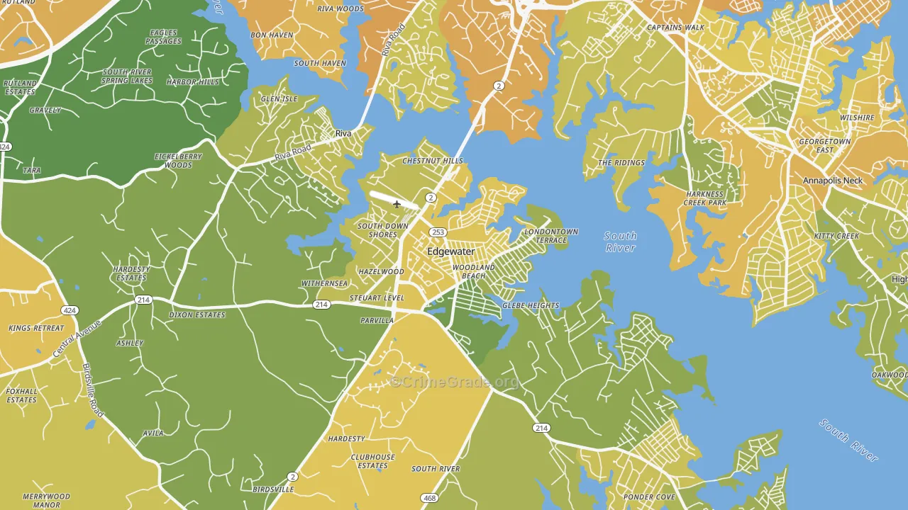 Edgewater, MD Map of Vehicle Theft Rates