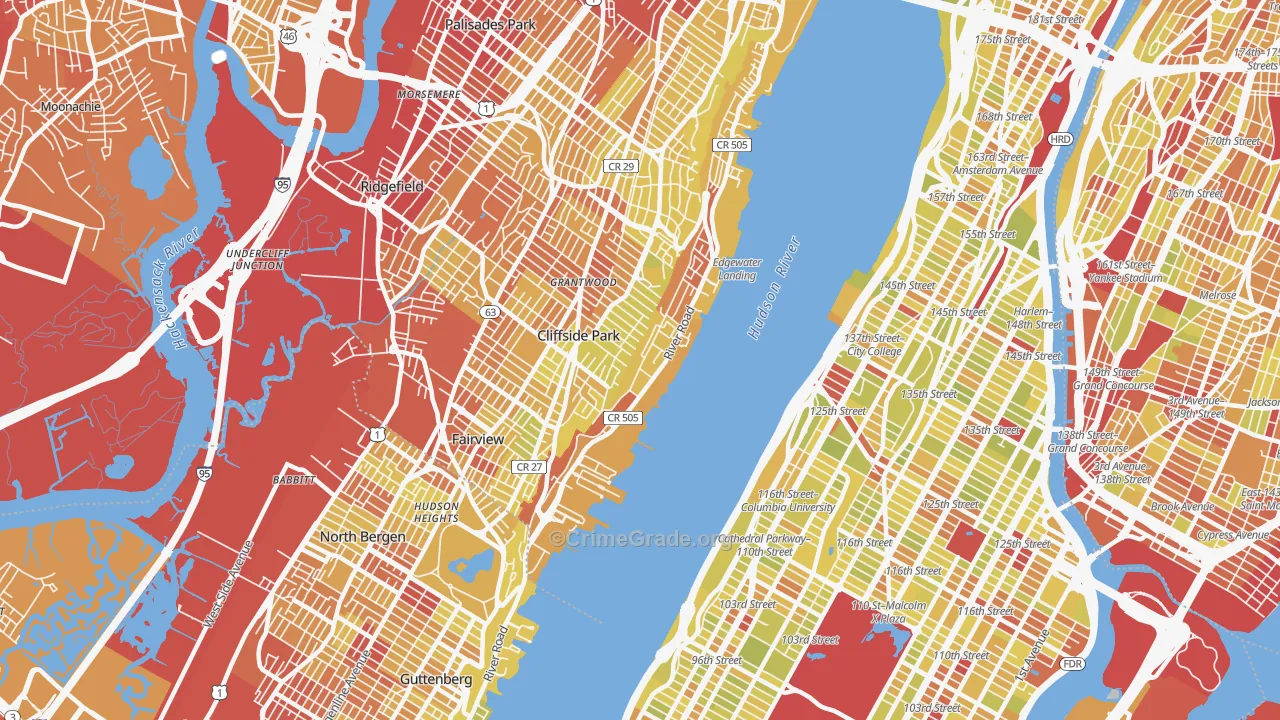 Edgewater, NJ Map of Vehicle Theft Rates