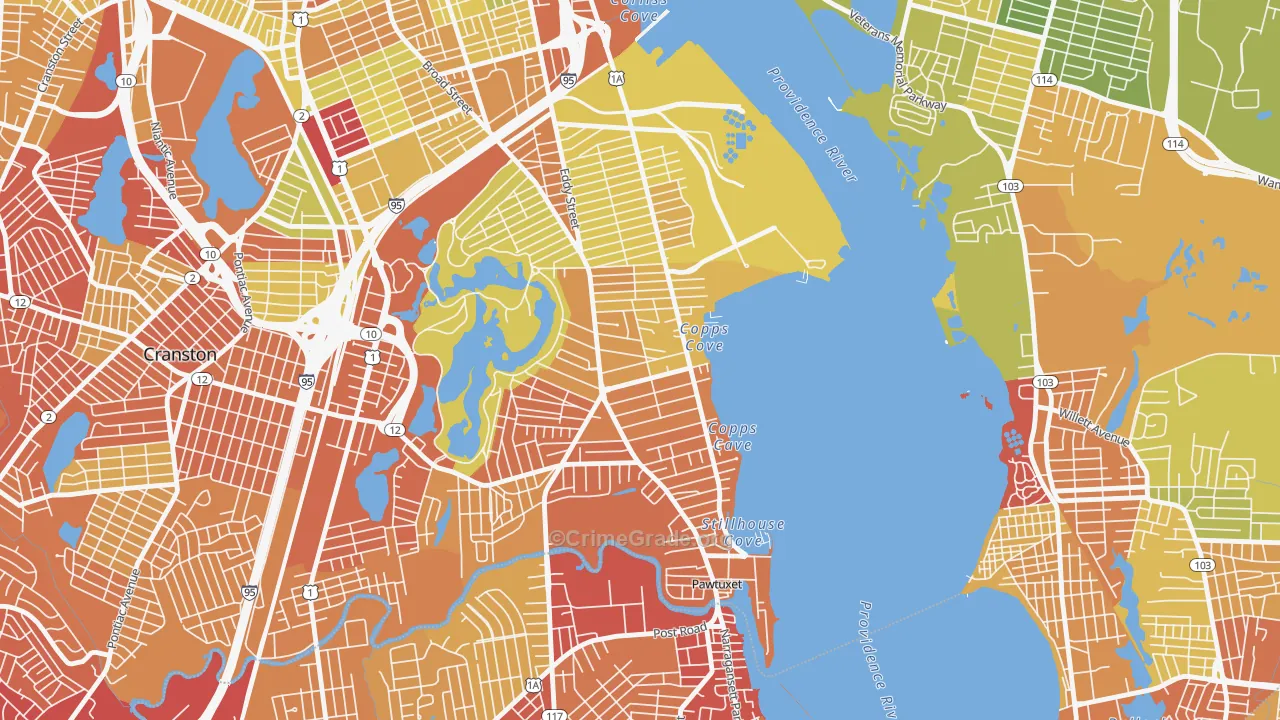 Edgewood, Cranston, RI Map of Vehicle Theft Rates