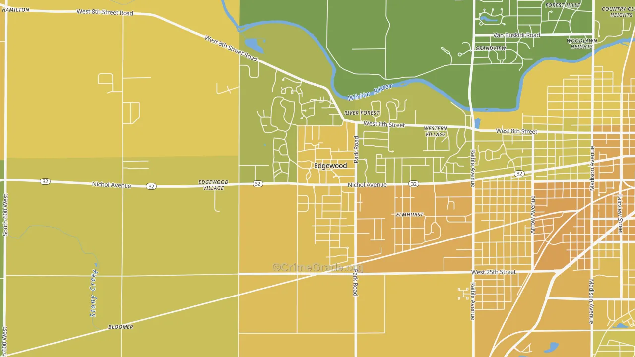 Edgewood, IN Map of Vehicle Theft Rates