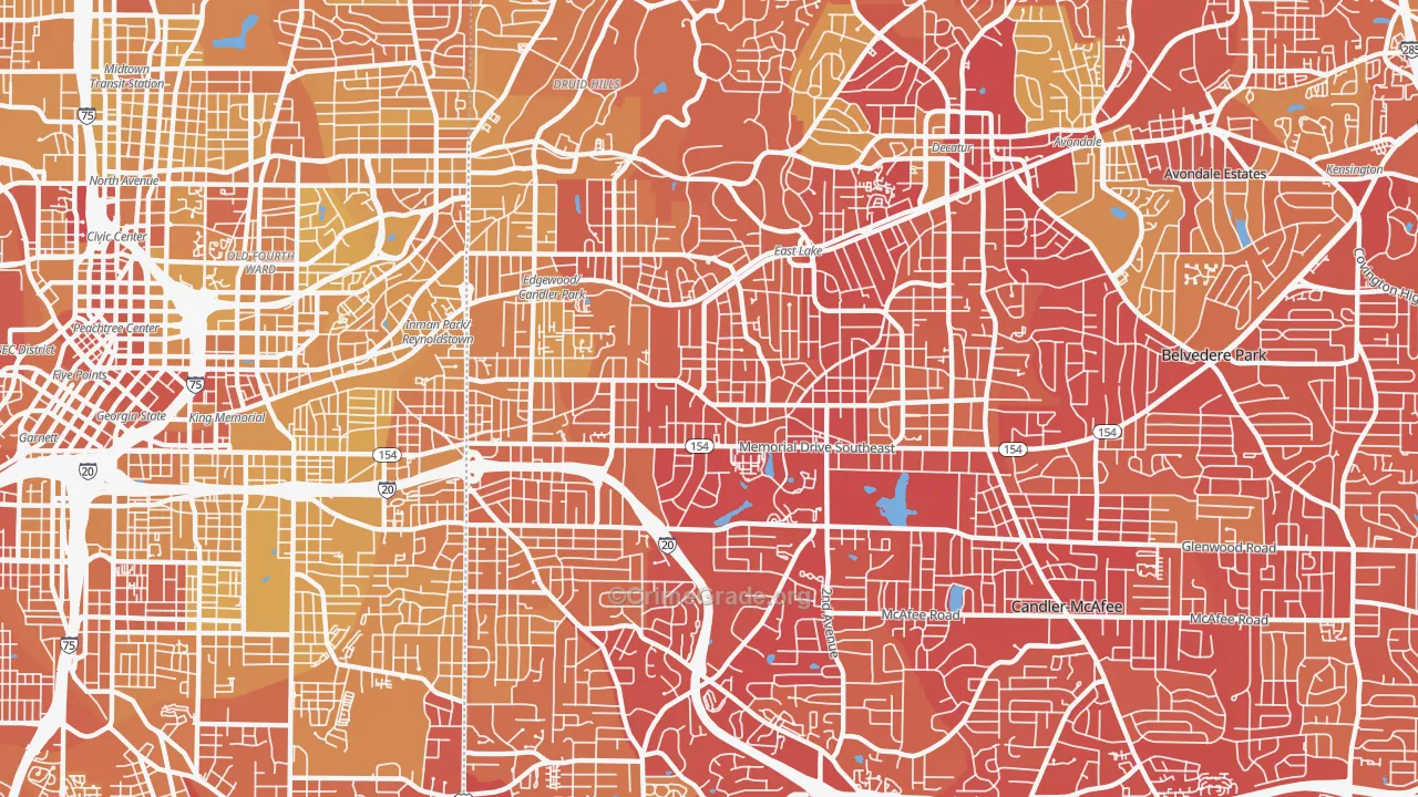 Edgewood-Kirkwood, Atlanta, GA Map of Vehicle Theft Rates