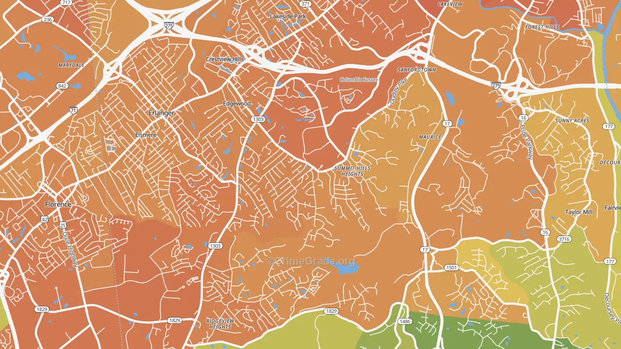 Edgewood, KY Map of Vehicle Theft Rates