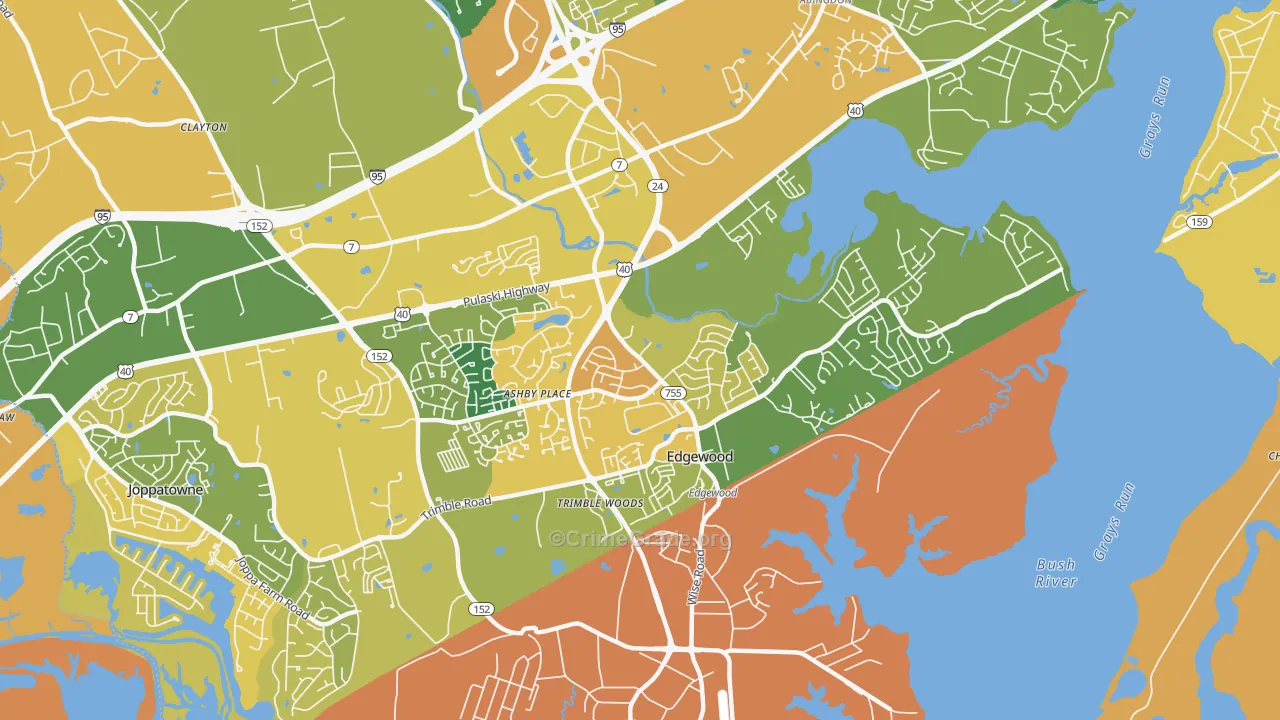 Edgewood, MD Map of Vehicle Theft Rates