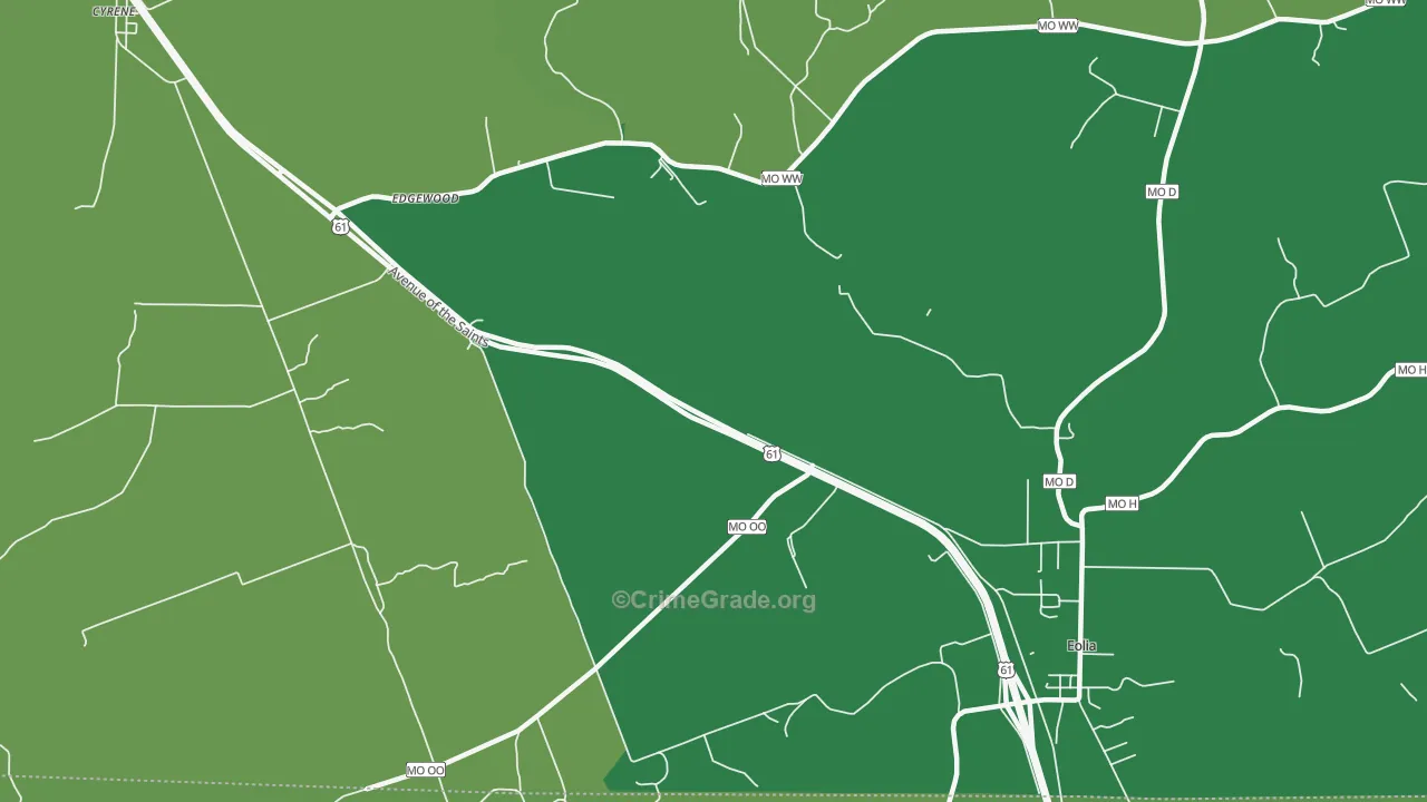 Edgewood, MO Map of Vehicle Theft Rates