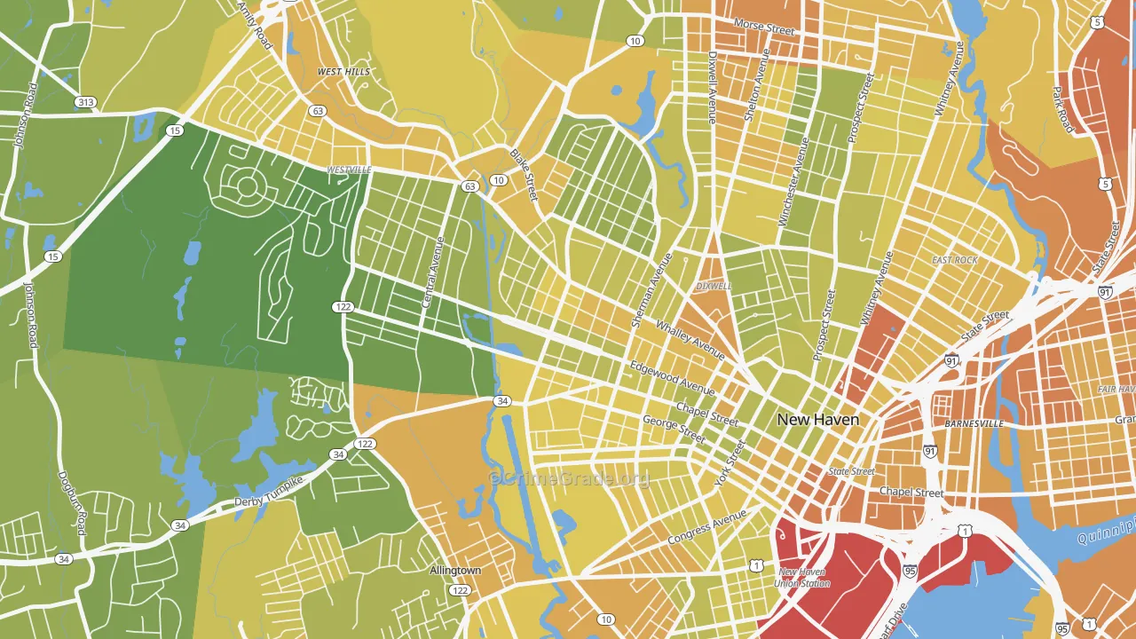 Edgewood, New Haven, CT Map of Vehicle Theft Rates