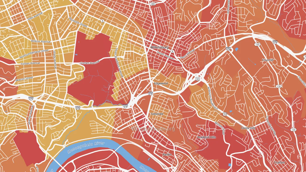 Edgewood, PA Map of Vehicle Theft Rates
