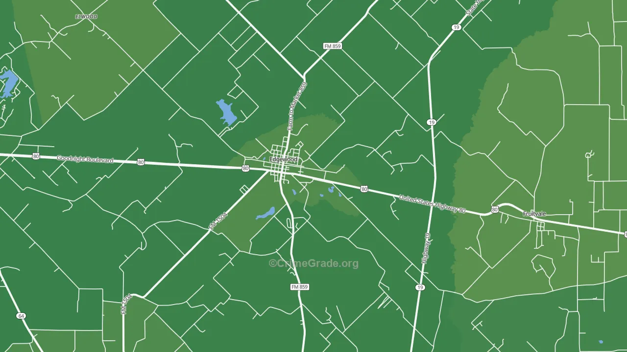 Edgewood, TX Map of Vehicle Theft Rates