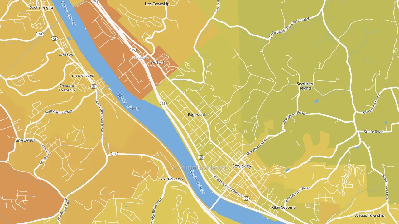 Edgeworth, PA Map of Vehicle Theft Rates