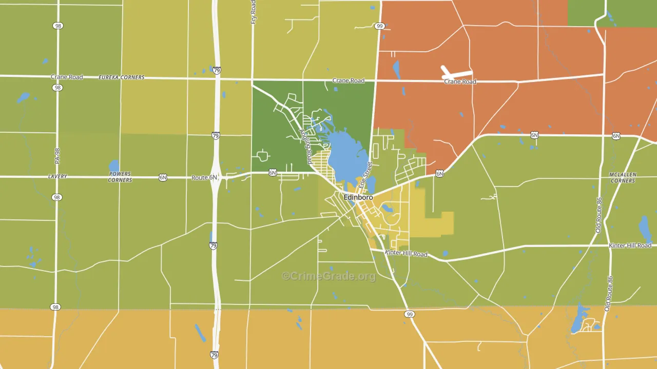 Edinboro, PA Map of Vehicle Theft Rates