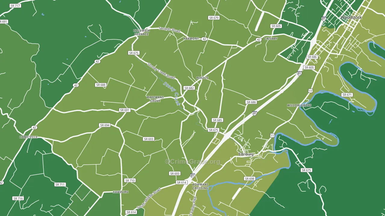 Edinburg, VA Map of Vehicle Theft Rates