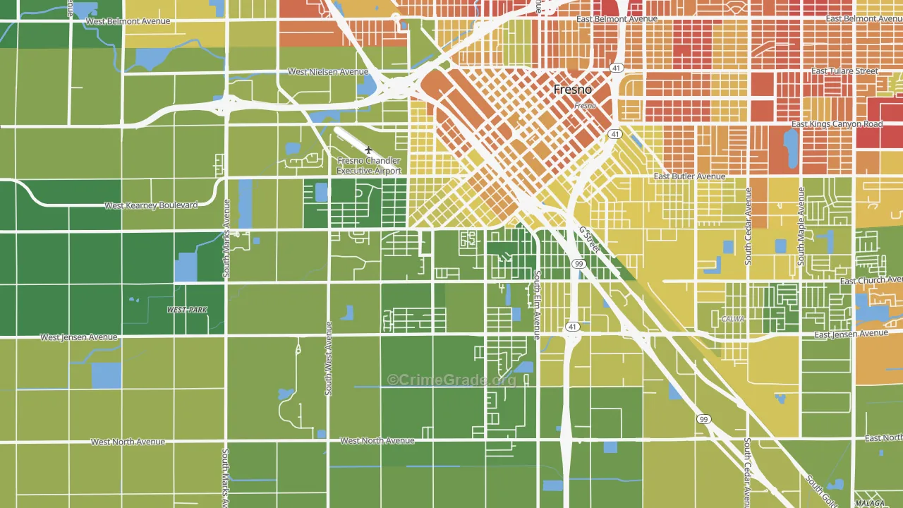 Edison, Fresno, CA Map of Vehicle Theft Rates