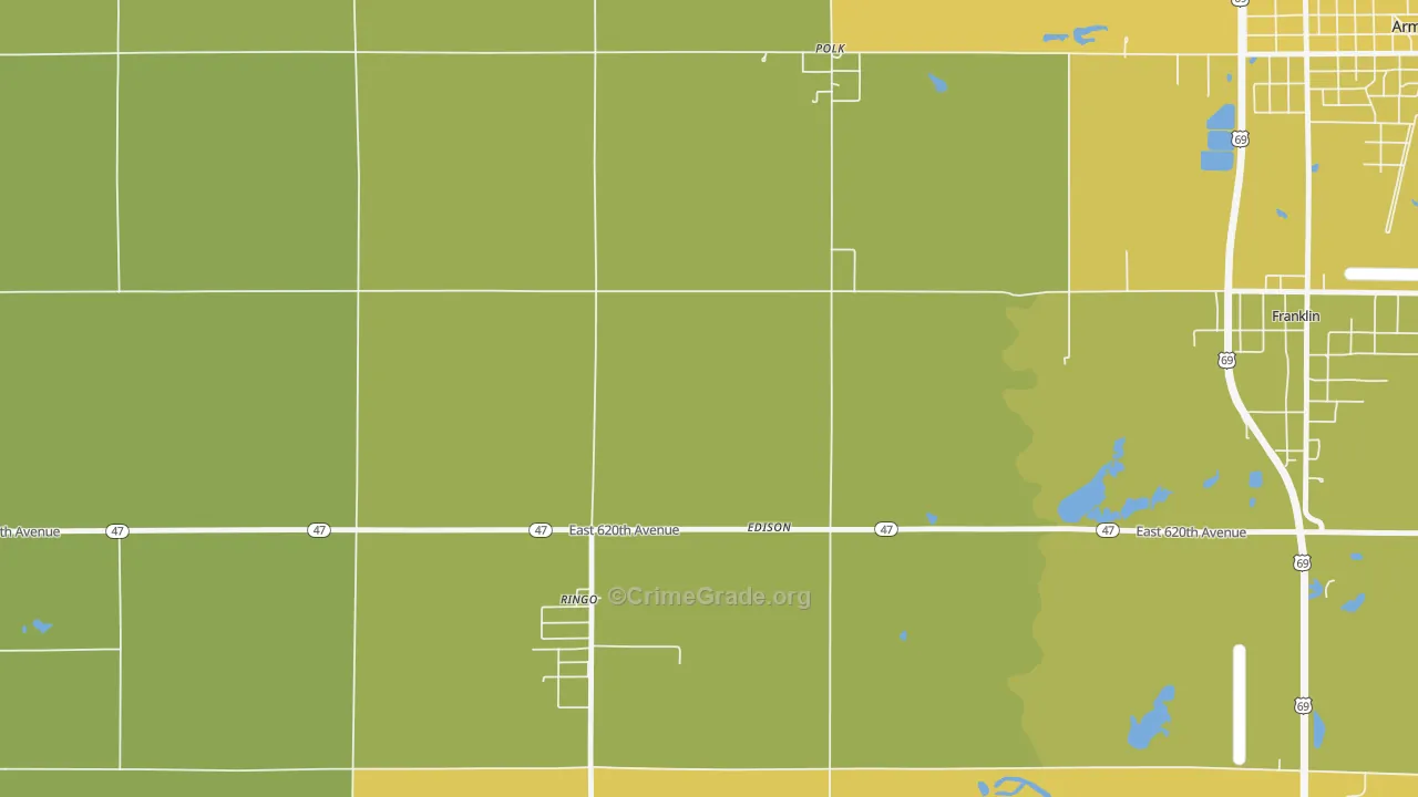 Edison, KS Map of Vehicle Theft Rates