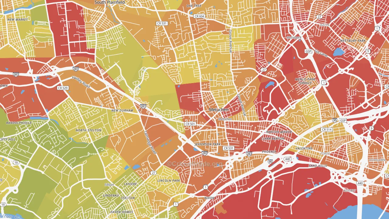 Edison, NJ Map of Vehicle Theft Rates