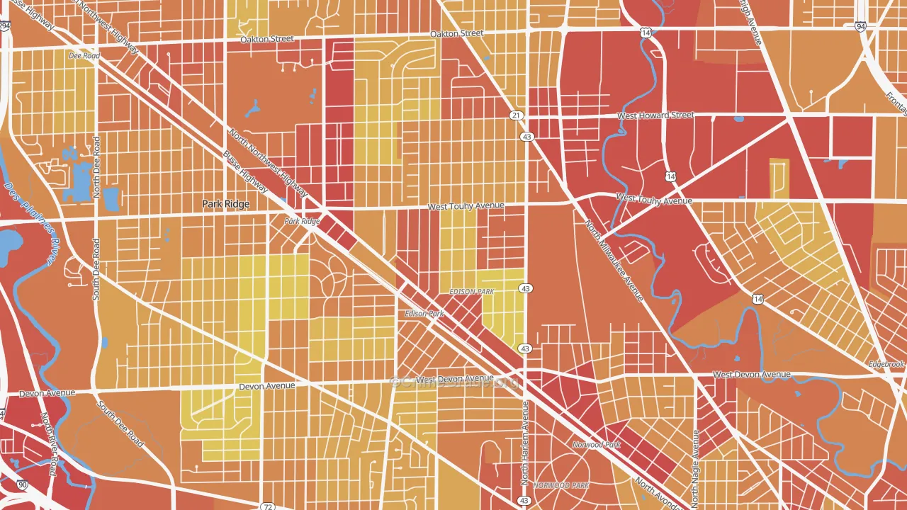 Edison Park, Chicago, IL Map of Vehicle Theft Rates