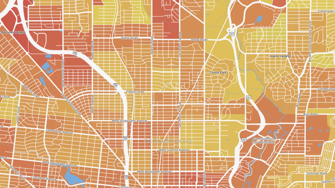 Edison, San Antonio, TX Map of Vehicle Theft Rates