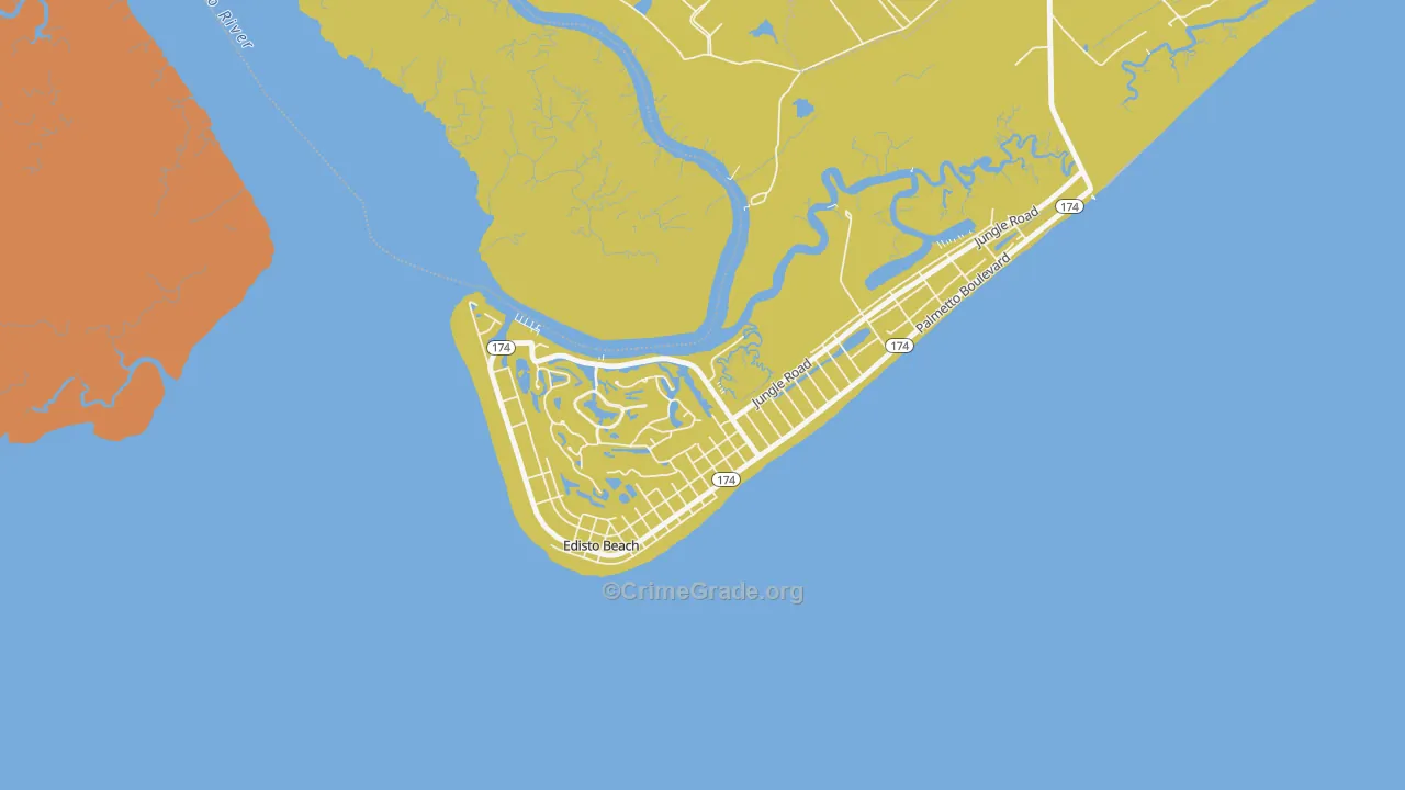 Edisto Beach, SC Map of Vehicle Theft Rates