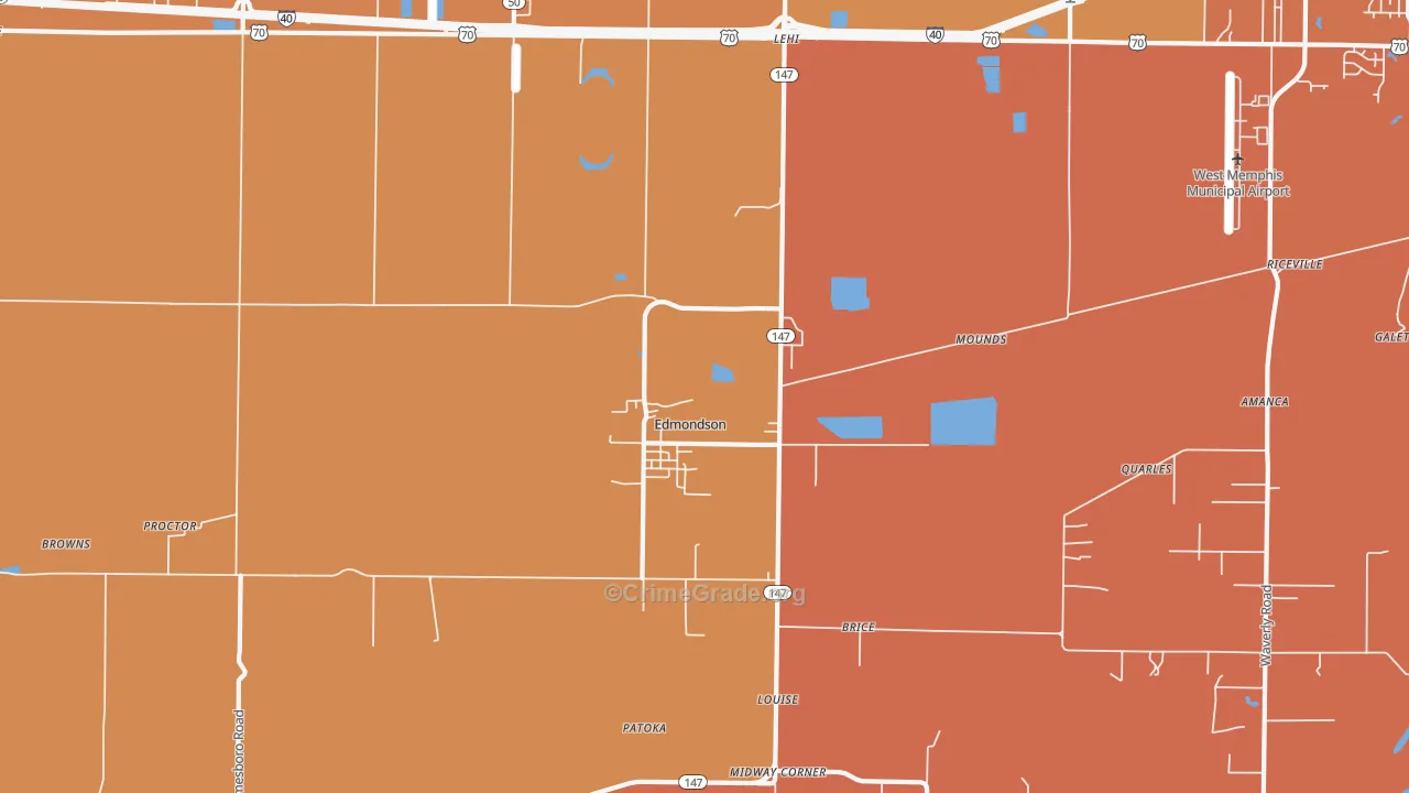 Edmondson, AR Map of Vehicle Theft Rates