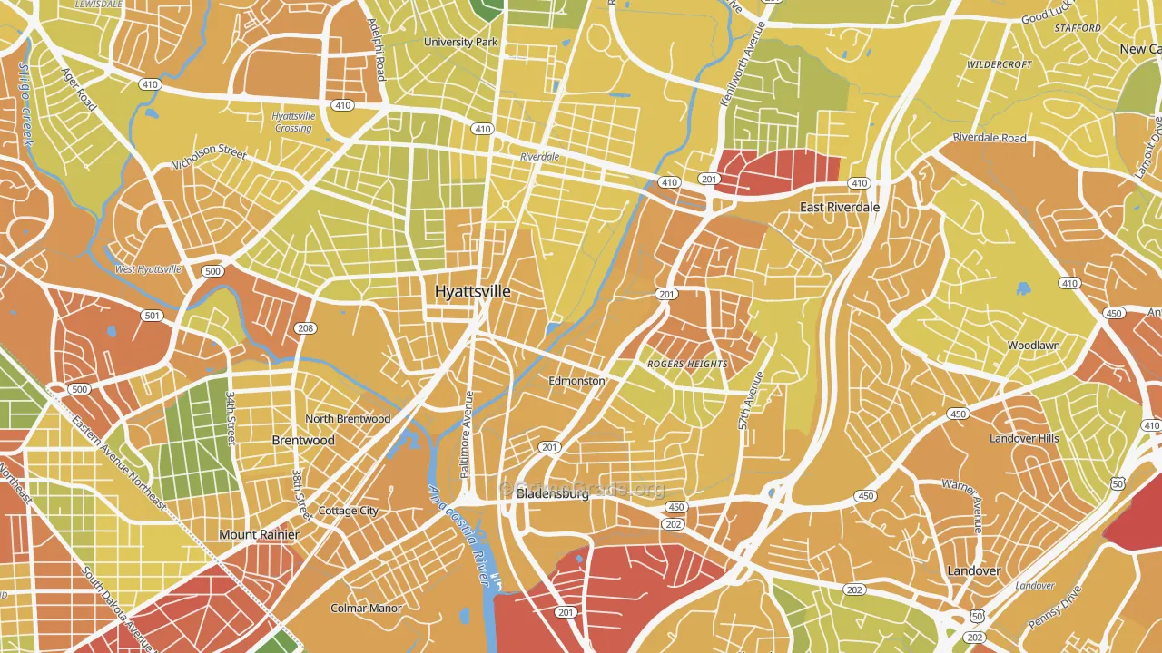 Edmonston, MD Map of Vehicle Theft Rates