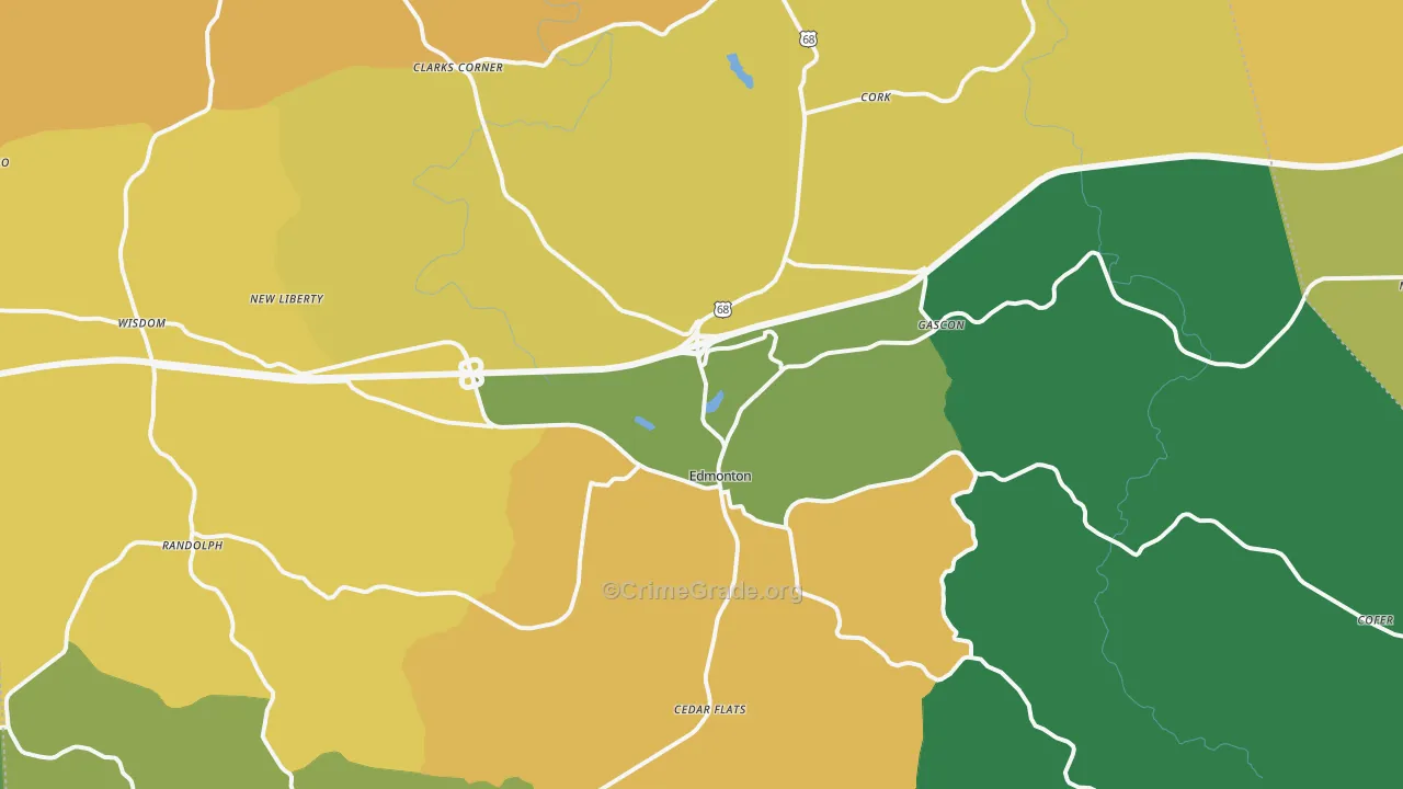 Edmonton, KY Map of Vehicle Theft Rates