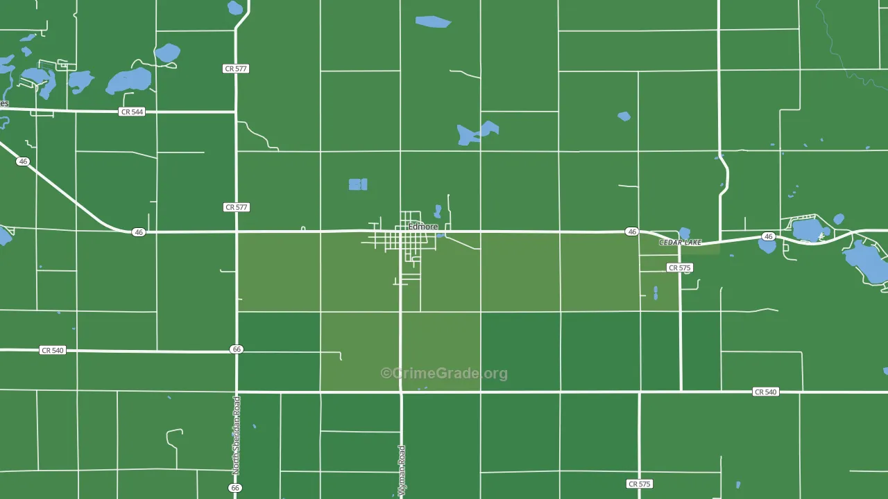 Edmore, MI Map of Vehicle Theft Rates