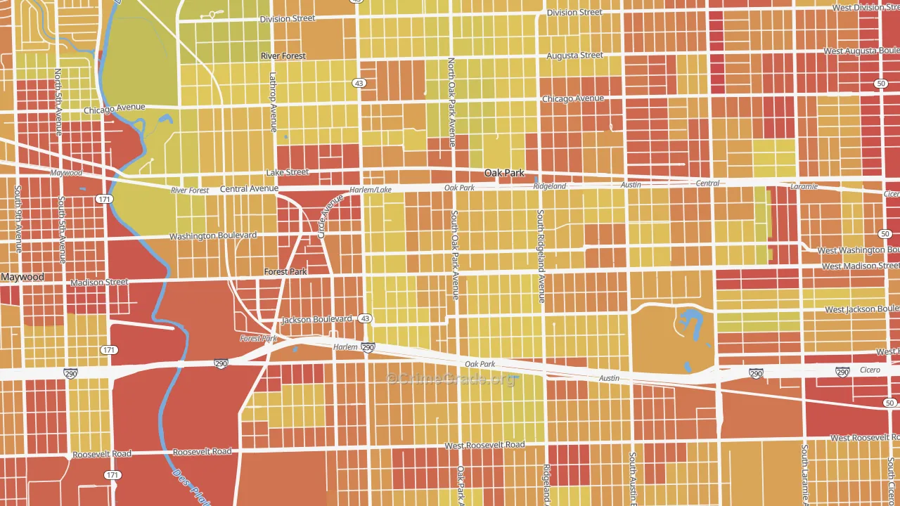 Edmund F Burton, Oak Park, IL Map of Vehicle Theft Rates