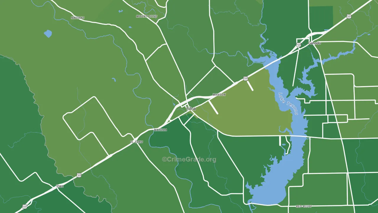 Edna, TX Map of Vehicle Theft Rates