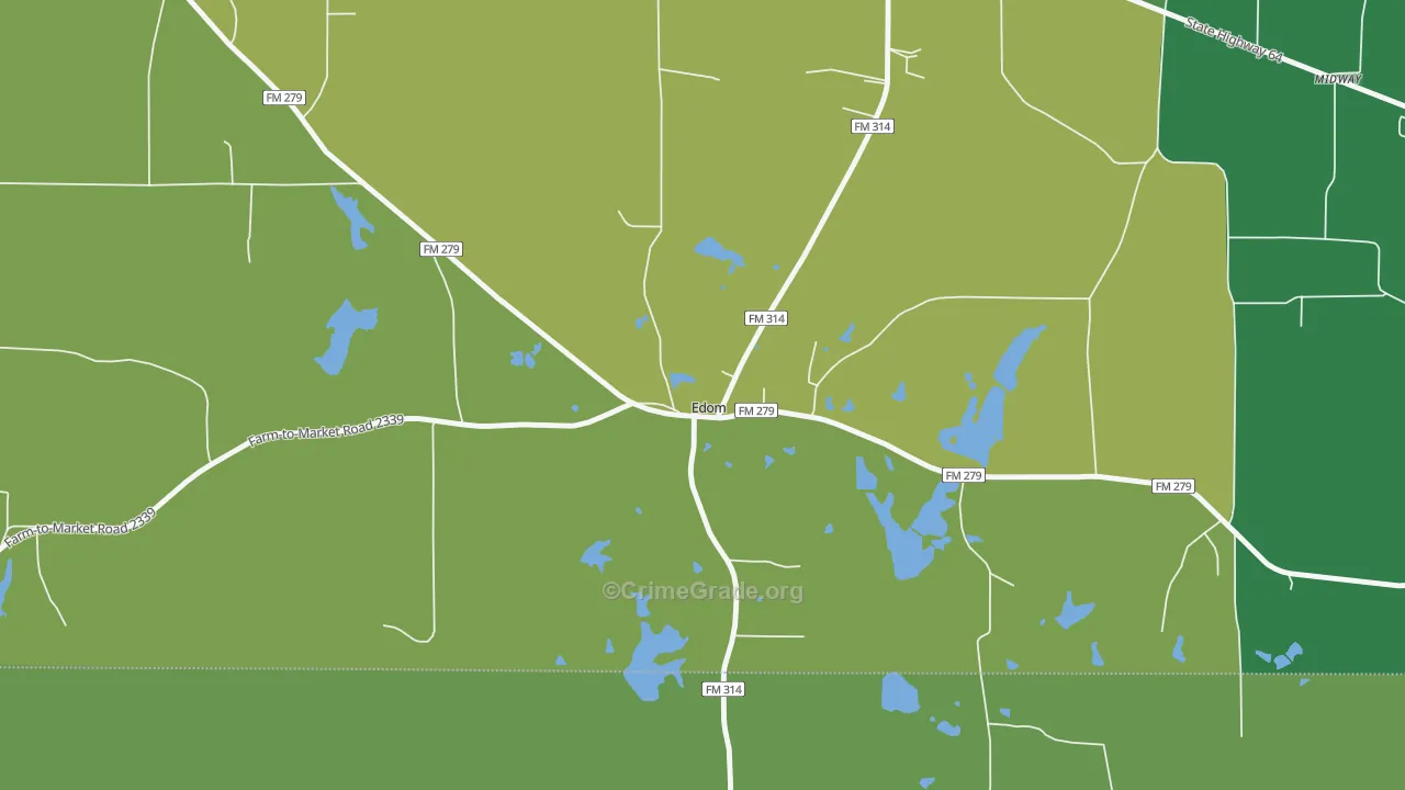 Edom, TX Map of Vehicle Theft Rates