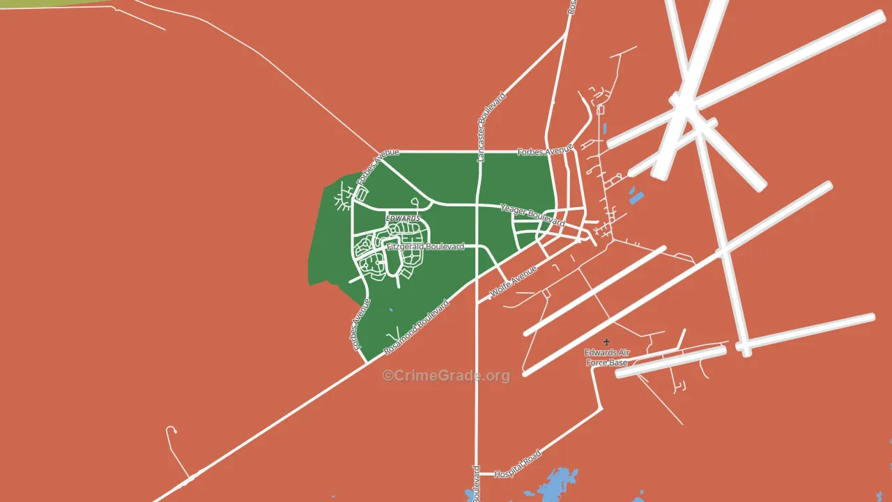 Edwards Air Force Base, CA Map of Vehicle Theft Rates