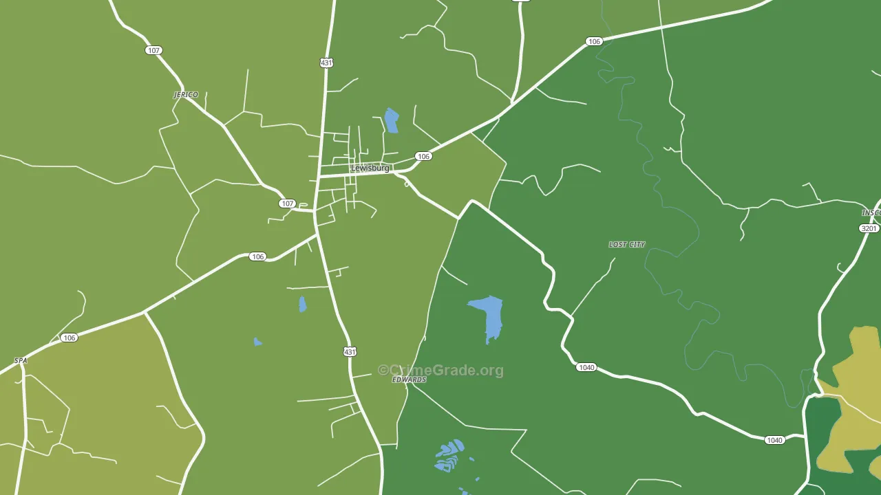 Edwards, KY Map of Vehicle Theft Rates
