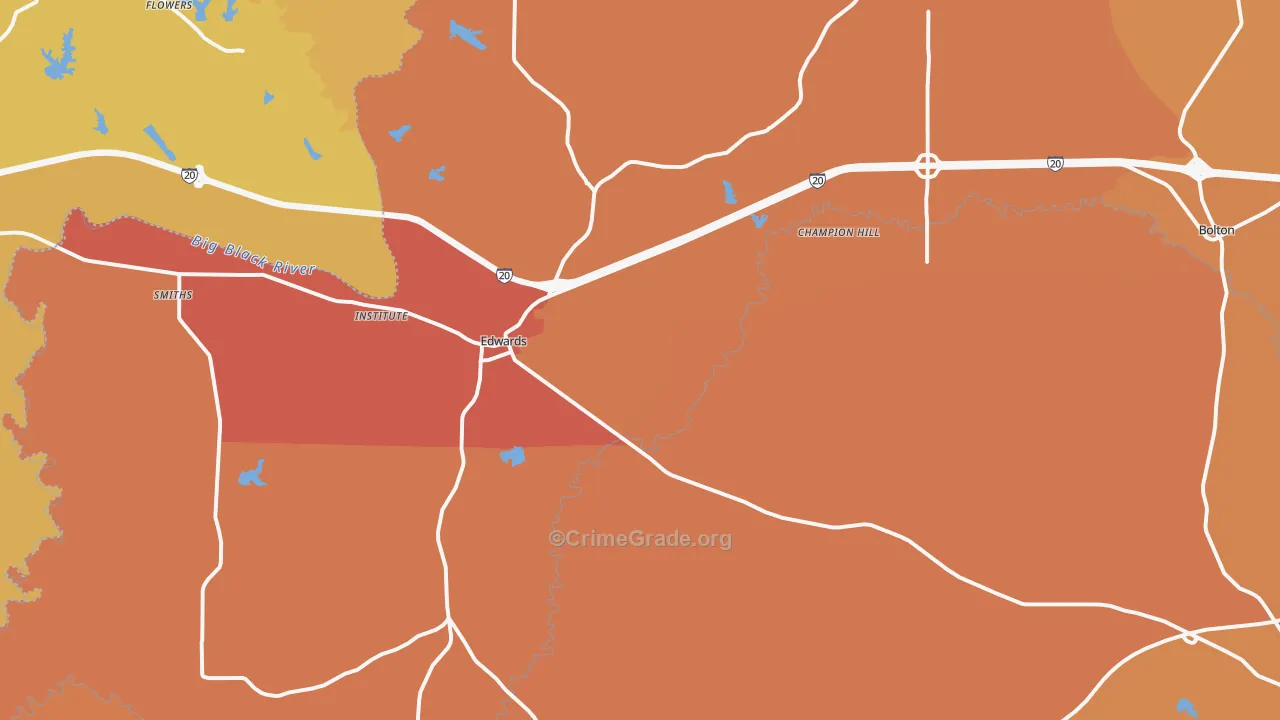 Edwards, MS Map of Vehicle Theft Rates