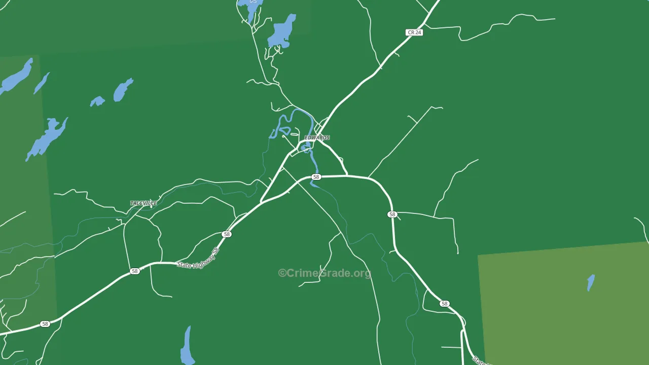 Edwards, NY Map of Vehicle Theft Rates