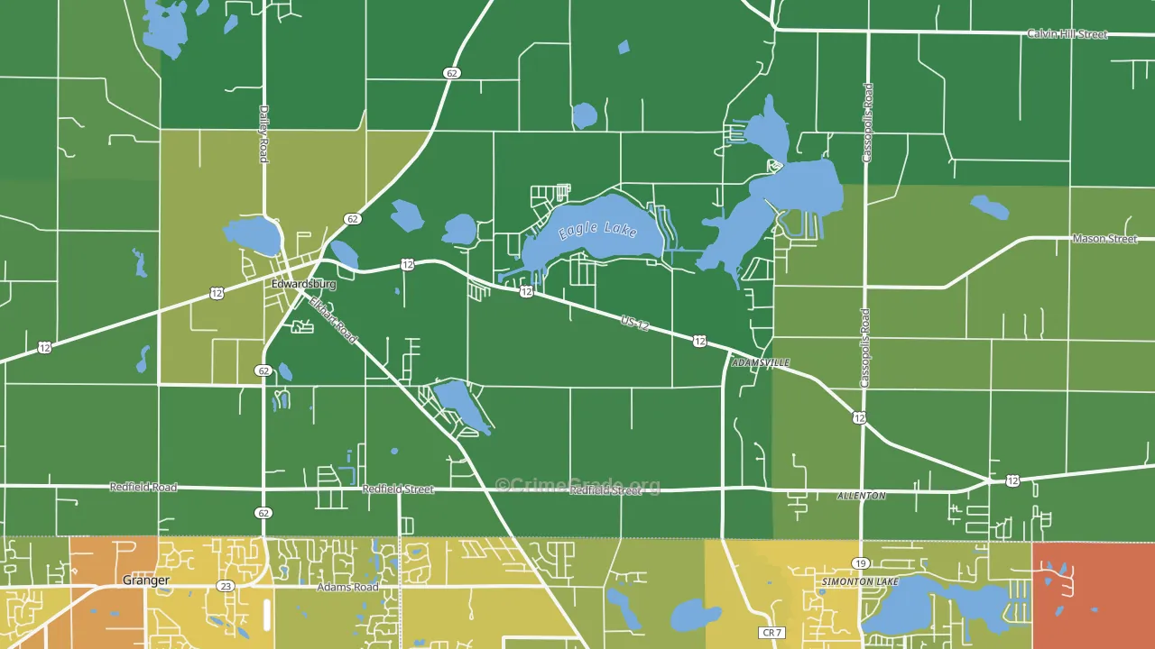 Edwardsburg, MI Map of Vehicle Theft Rates