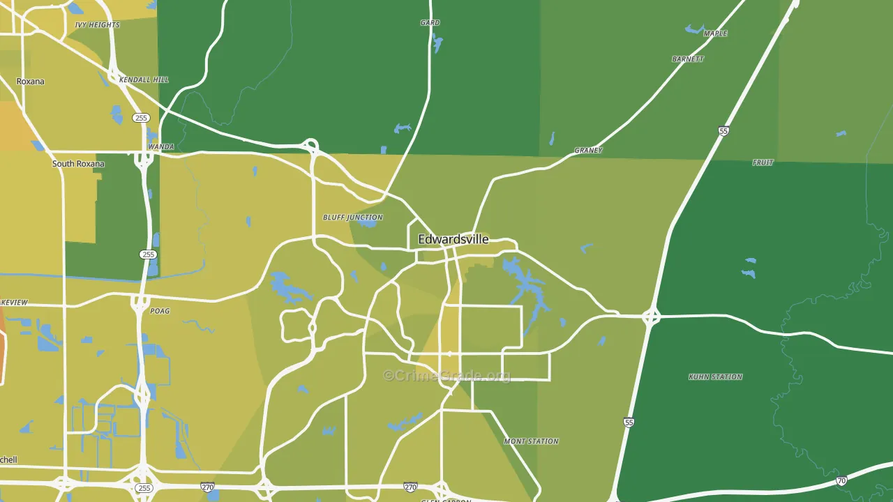 Edwardsville, IL Map of Vehicle Theft Rates