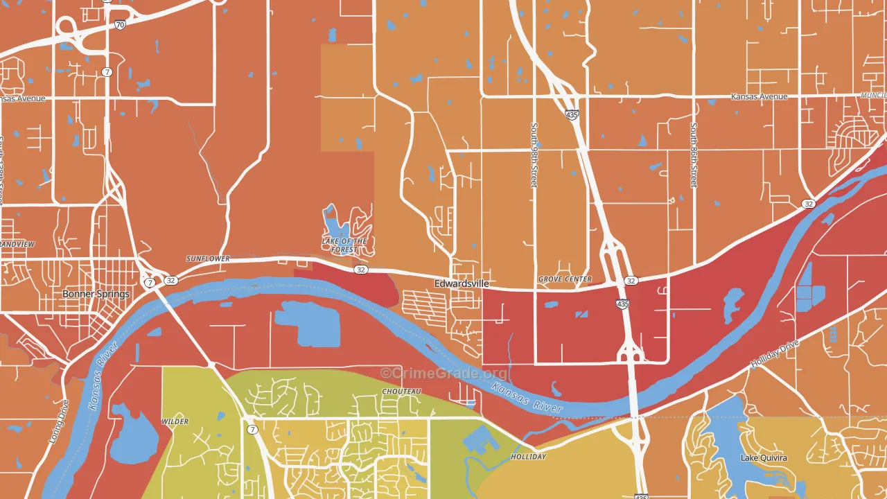 Edwardsville, KS Map of Vehicle Theft Rates