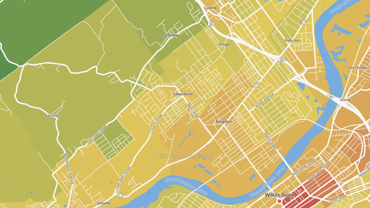 Edwardsville, PA Map of Vehicle Theft Rates