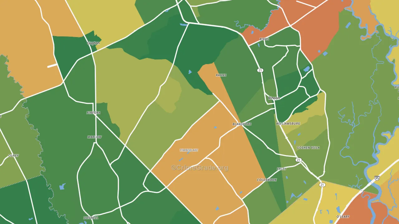 Effingham County, GA Map of Vehicle Theft Rates