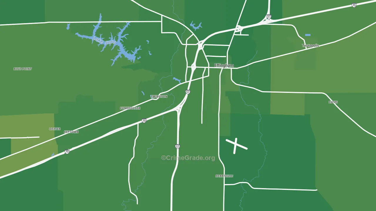 Effingham County, IL Map of Vehicle Theft Rates