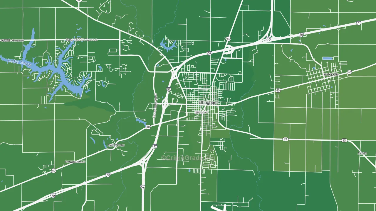 Effingham, IL Map of Vehicle Theft Rates
