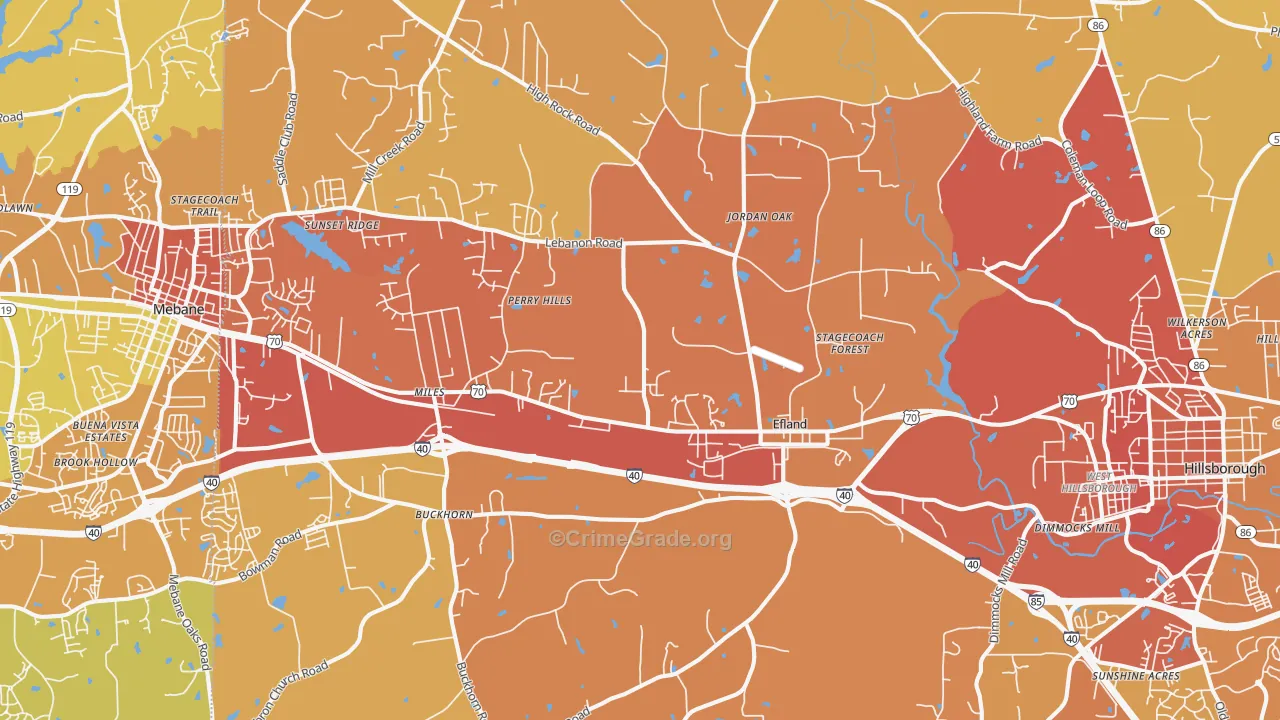 Efland, NC Map of Vehicle Theft Rates